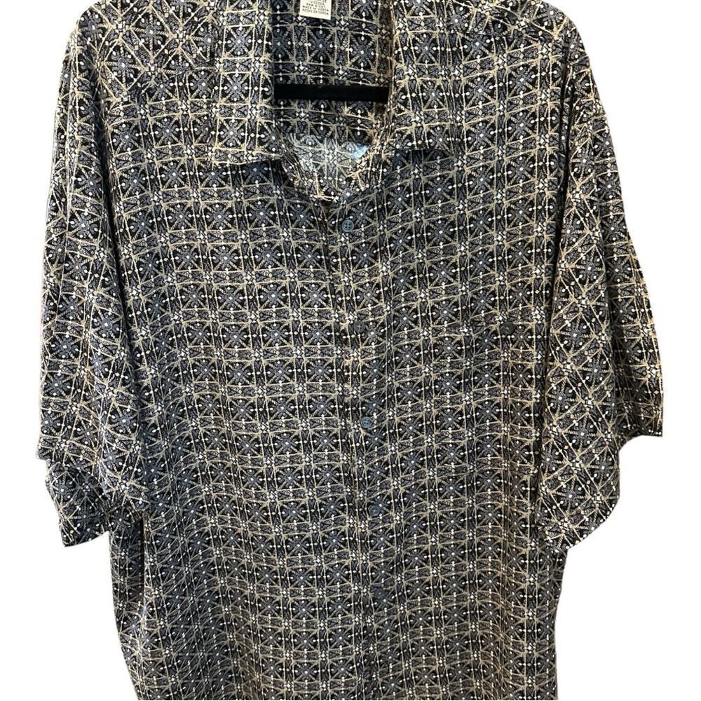 VTG Knightsbridge 100%Rayon Shirt Mens 2XL  Tan Atomic Retro Print 90s
